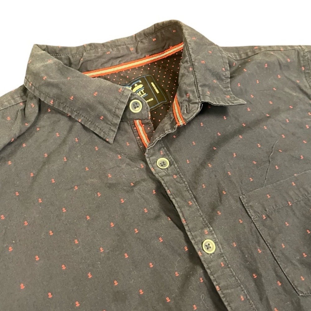 Monument Mens Large Black Red Anchor Print Short Sleeve Button Down Shirt Cotton